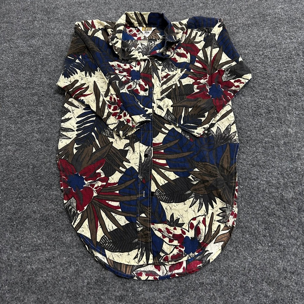 Topson Downs Button Up Shirt Womens Size S Tropical Floral Batik Longline Multi